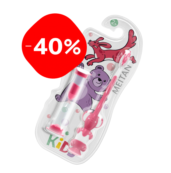 Детская зубная щётка с песочными часиками (розовая) Живая эмаль MeiTan