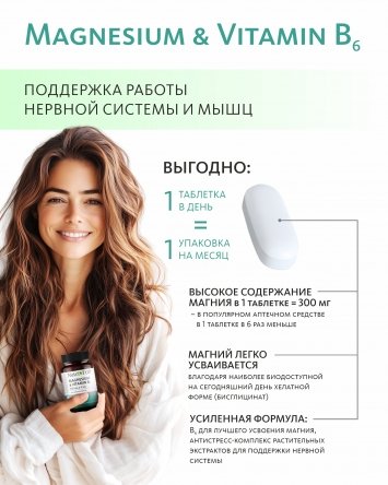 Биологически активная добавка к пище Magnesium & Vitamin B₆ (Магний 300 мг и Витамин B₆ 4 мг) NutriTOP MeiTan