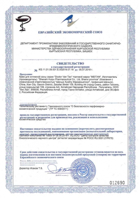 Сертификат Крем для интимной зоны