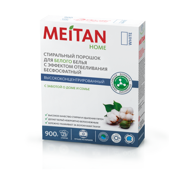 Бесфосфатный стиральный порошок для белого белья с эффектом отбеливания высококонцентрированный MeiTan HOME MeiTan