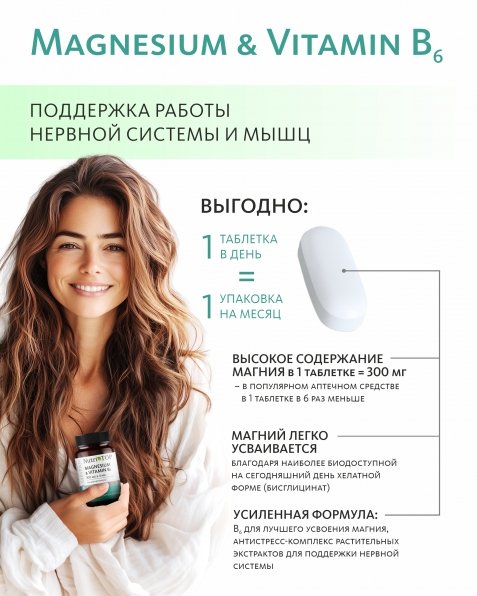 Биологически активная добавка к пище Magnesium & Vitamin B₆ (Магний 300 мг и Витамин B₆ 4 мг) NutriTOP MeiTan
