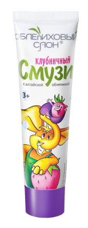 Зубная паста для детей «Клубничный смузи» + Детская зубная щетка с игрушкой (зеленая) – подарок «Облепиховый слон» MeiTan