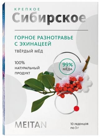 Твердый мёд «Горное разнотравье с эхинацеей»  «Крепкое сибирское» MeiTan