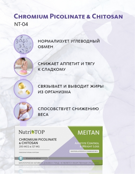 Биологически активная добавка к пище Chromium Picolinate & Chitosan (Пиколинат Хрома и Хитозан) NutriTOP MeiTan