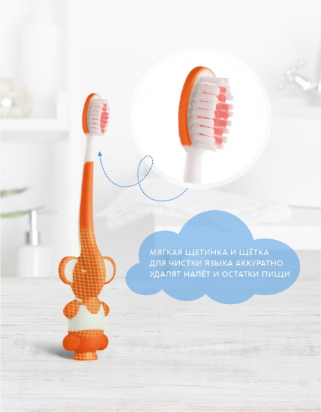 Детская зубная щётка с песочными часиками (оранжевая) Живая эмаль MeiTan