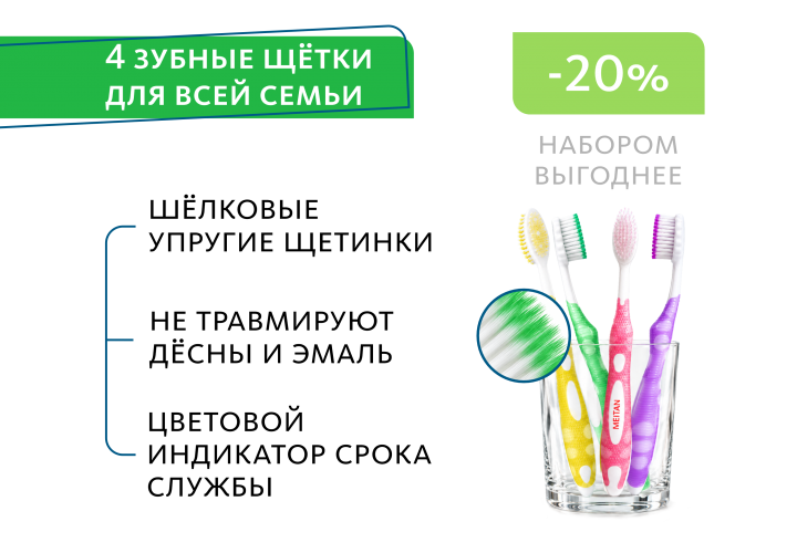 НАБОР 4 шт. Зубные щётки с шёлковыми волокнами